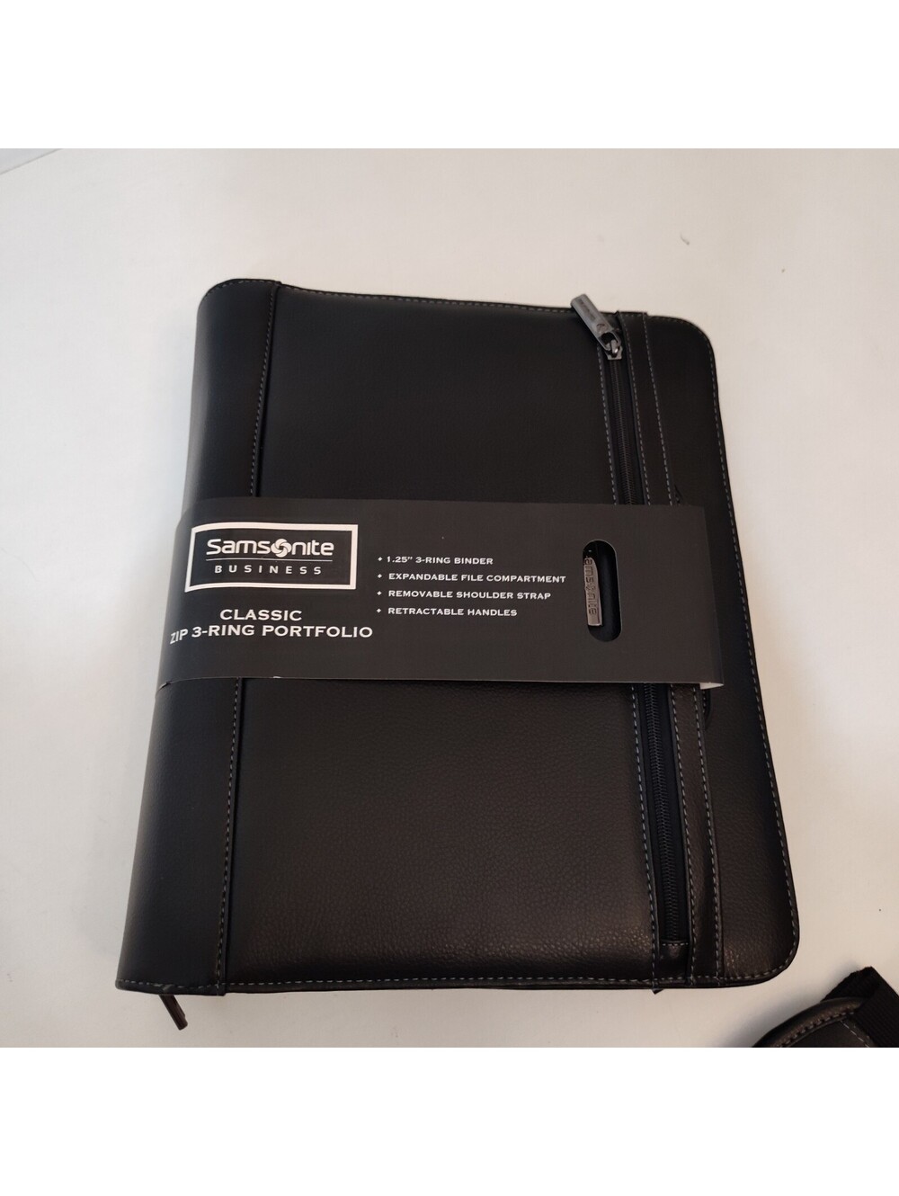 Samsonite Black Leather 3-Ring Portfolio With Strap Model# 961465 - Picture 2 of 12